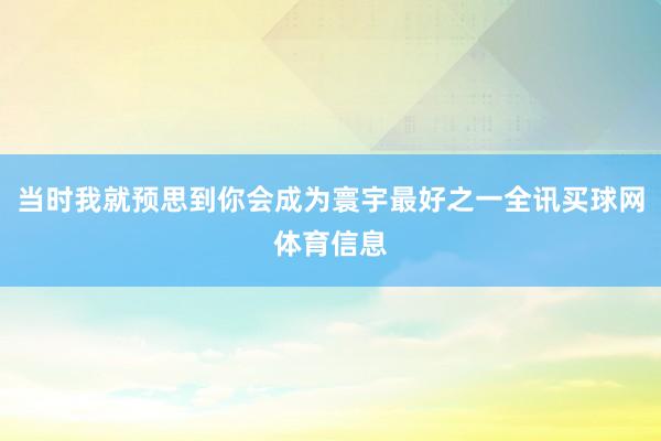 当时我就预思到你会成为寰宇最好之一全讯买球网体育信息